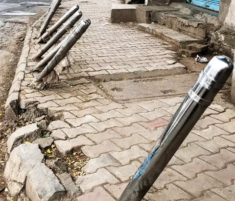 broken metal bollards broken floor